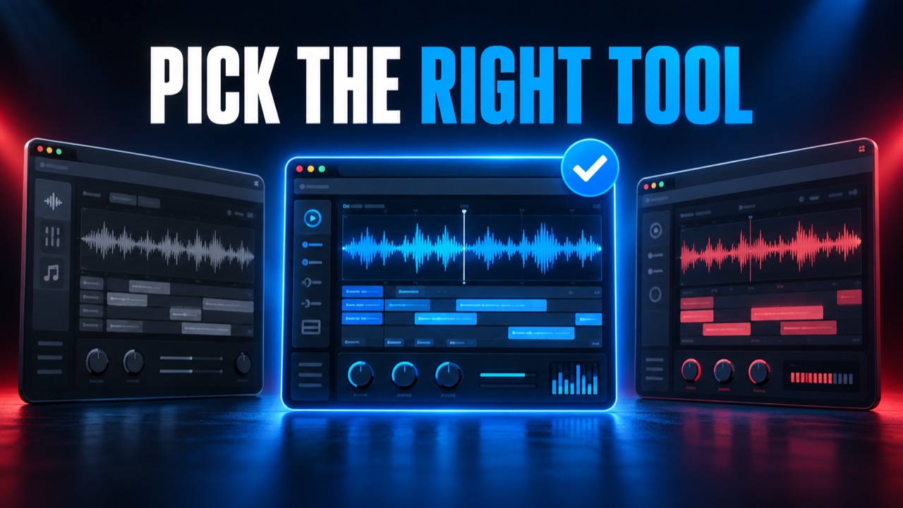 Three unbranded audio browser tools compared side by side