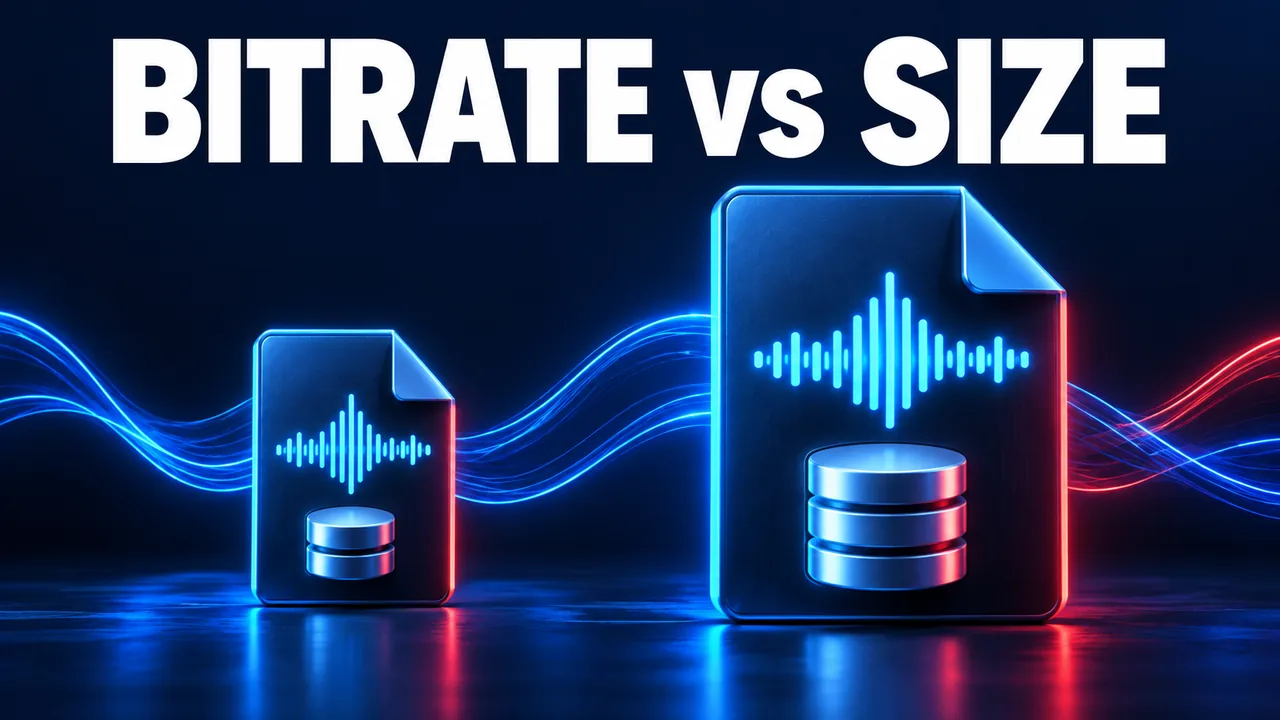 MP3 bitrate and file size illustrated with two audio file cards