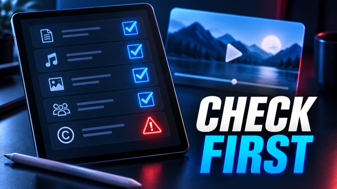 Permission checklist beside an unbranded video