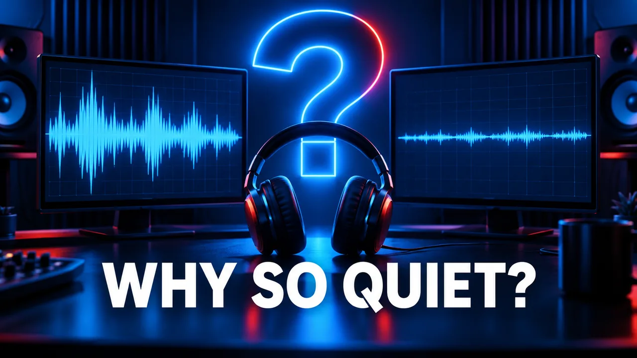 Two audio waveforms with different apparent levels on studio displays